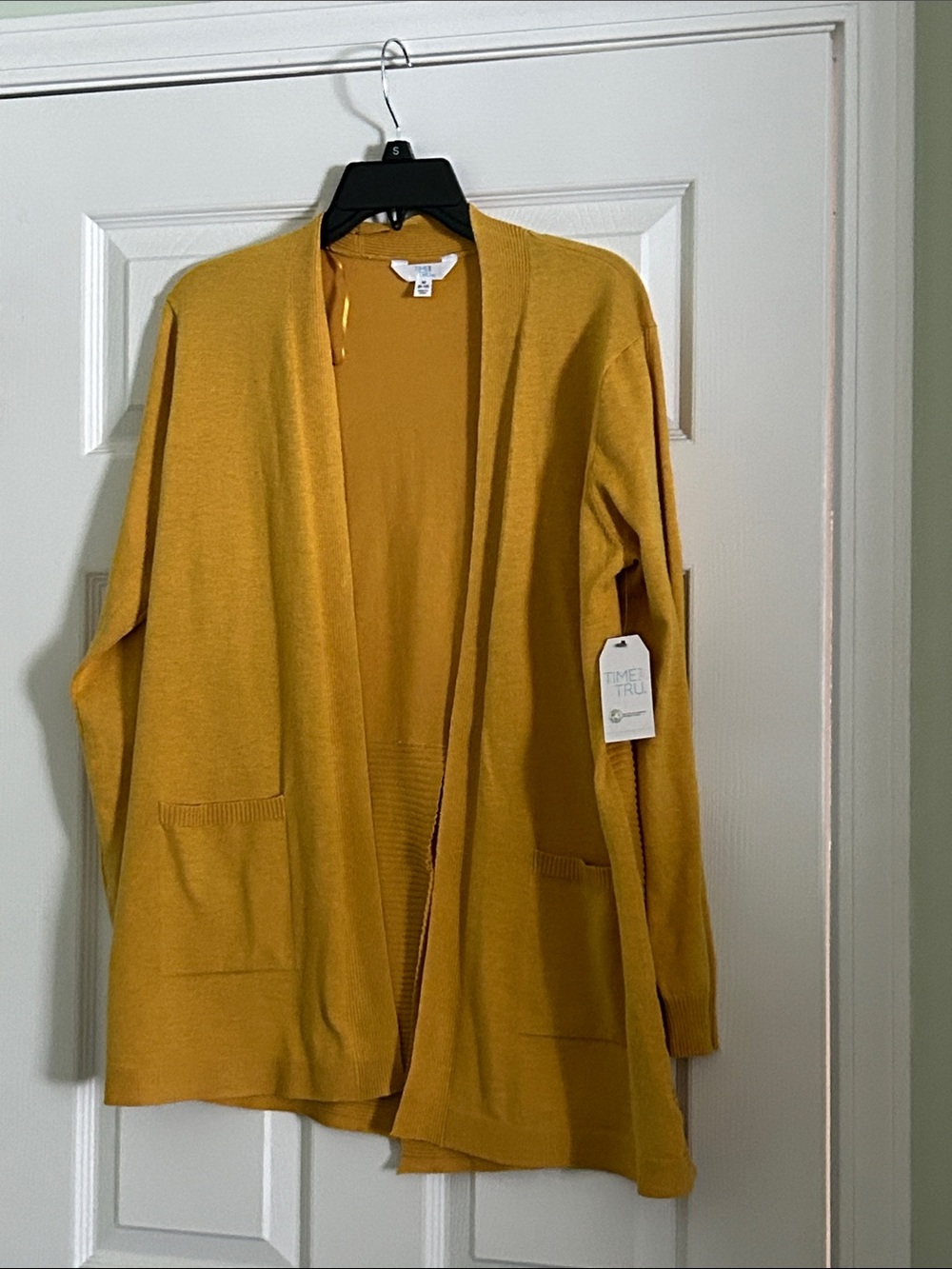 Time and Tru Open-Front Mustard Yellow Cardigan